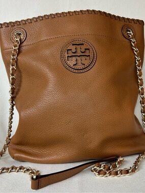 Tory Burch Pebbled Leather Shoulder Bag in Tan